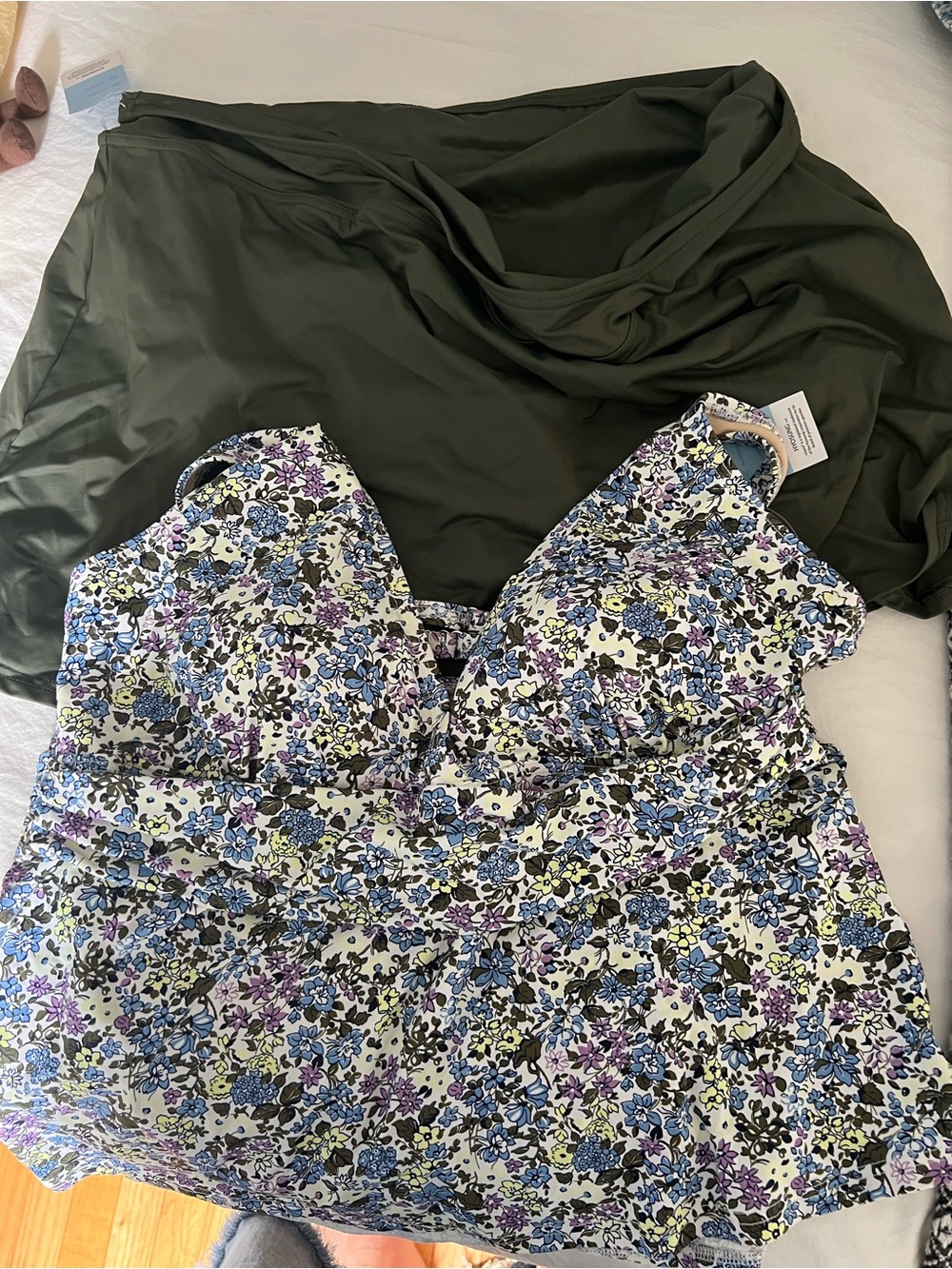 Floral Tankini Top - Olive green swim skirt